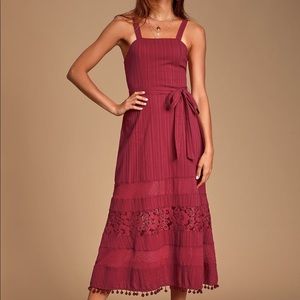 COPY - Hot Pursuit Wine Red Lace Midi Dress